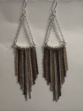 Mixed Metal Fringe Chain Drop Earrings - Multi-Color